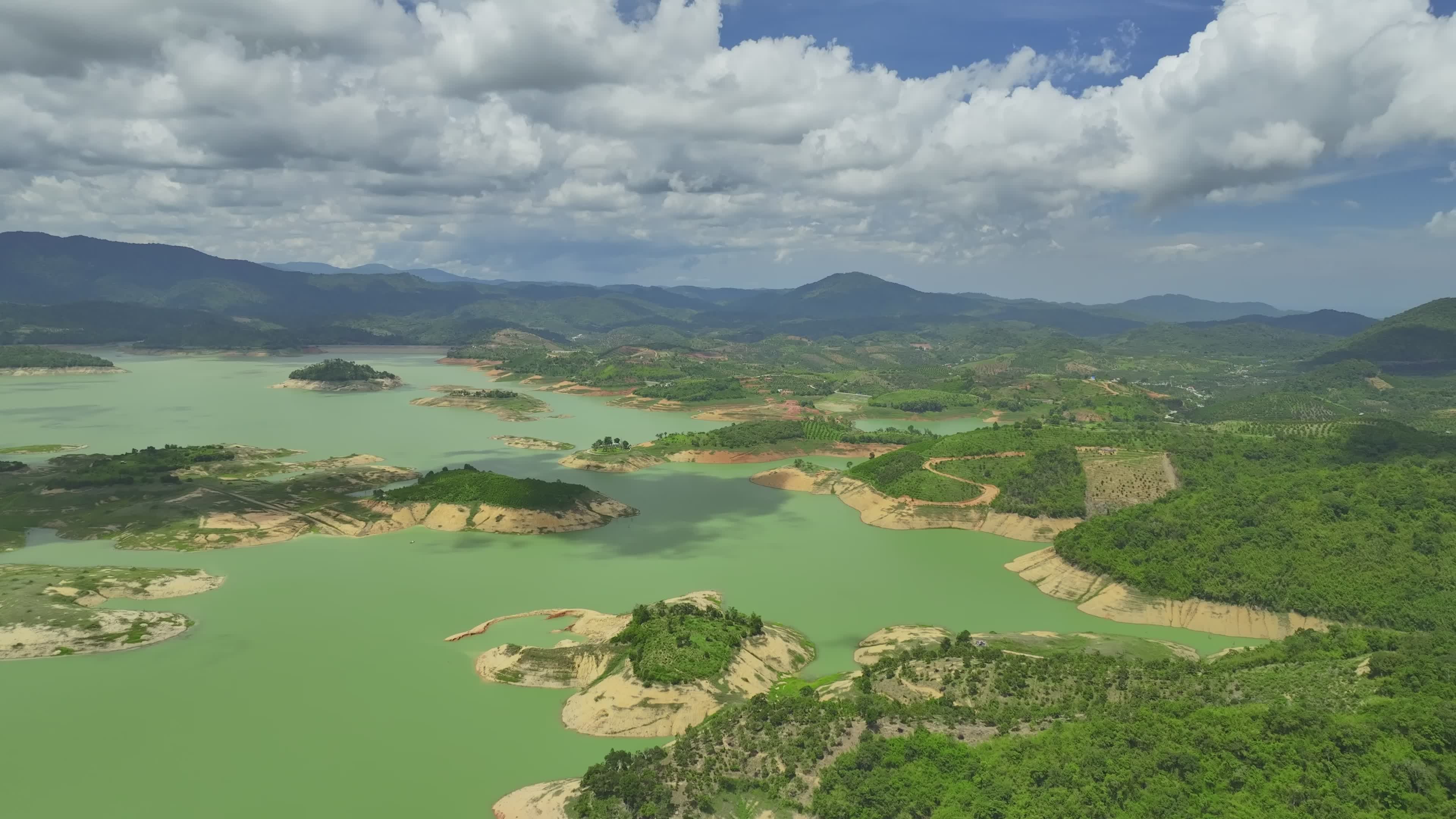 Aerial View of Scenic Green Lake with Hills Free Stock Video Footage ...