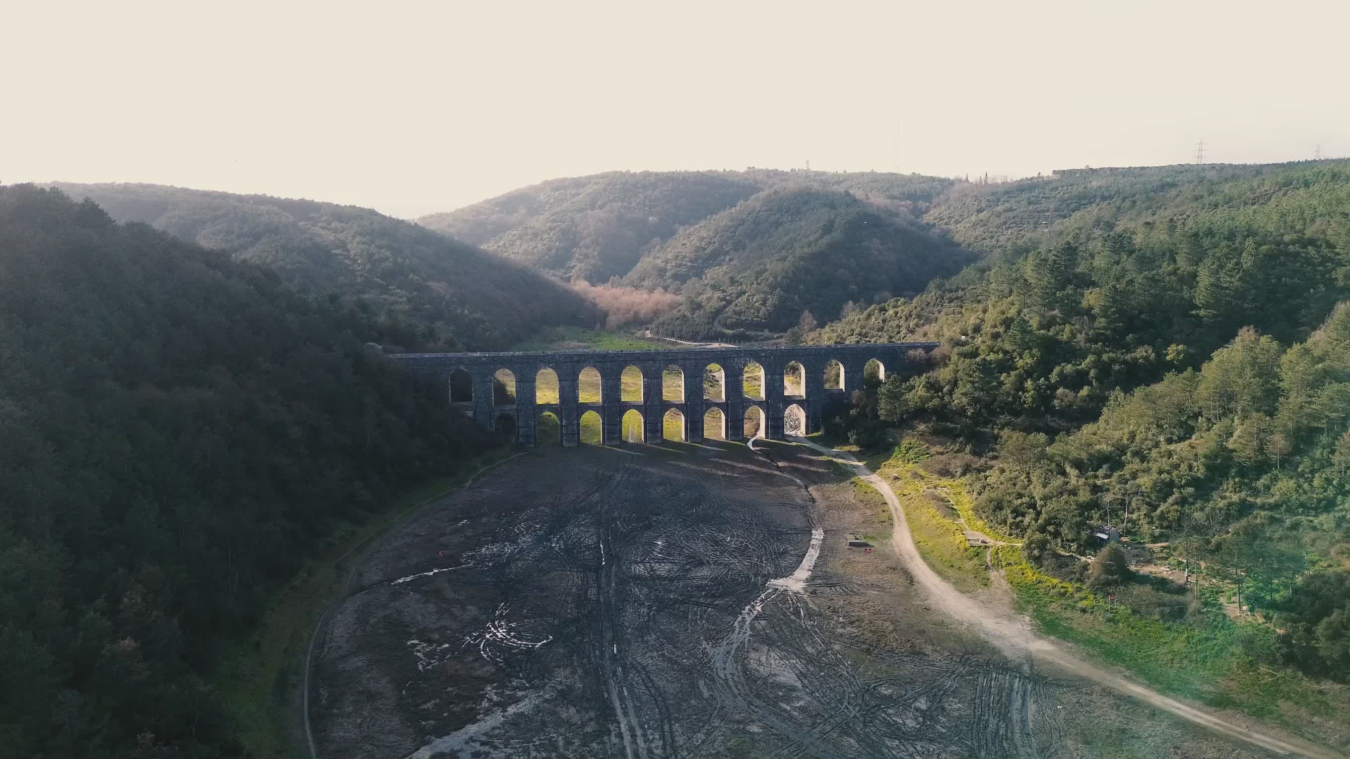 Serene Aerial View of Historic Stone Aqueduct Free Stock Video Footage ...