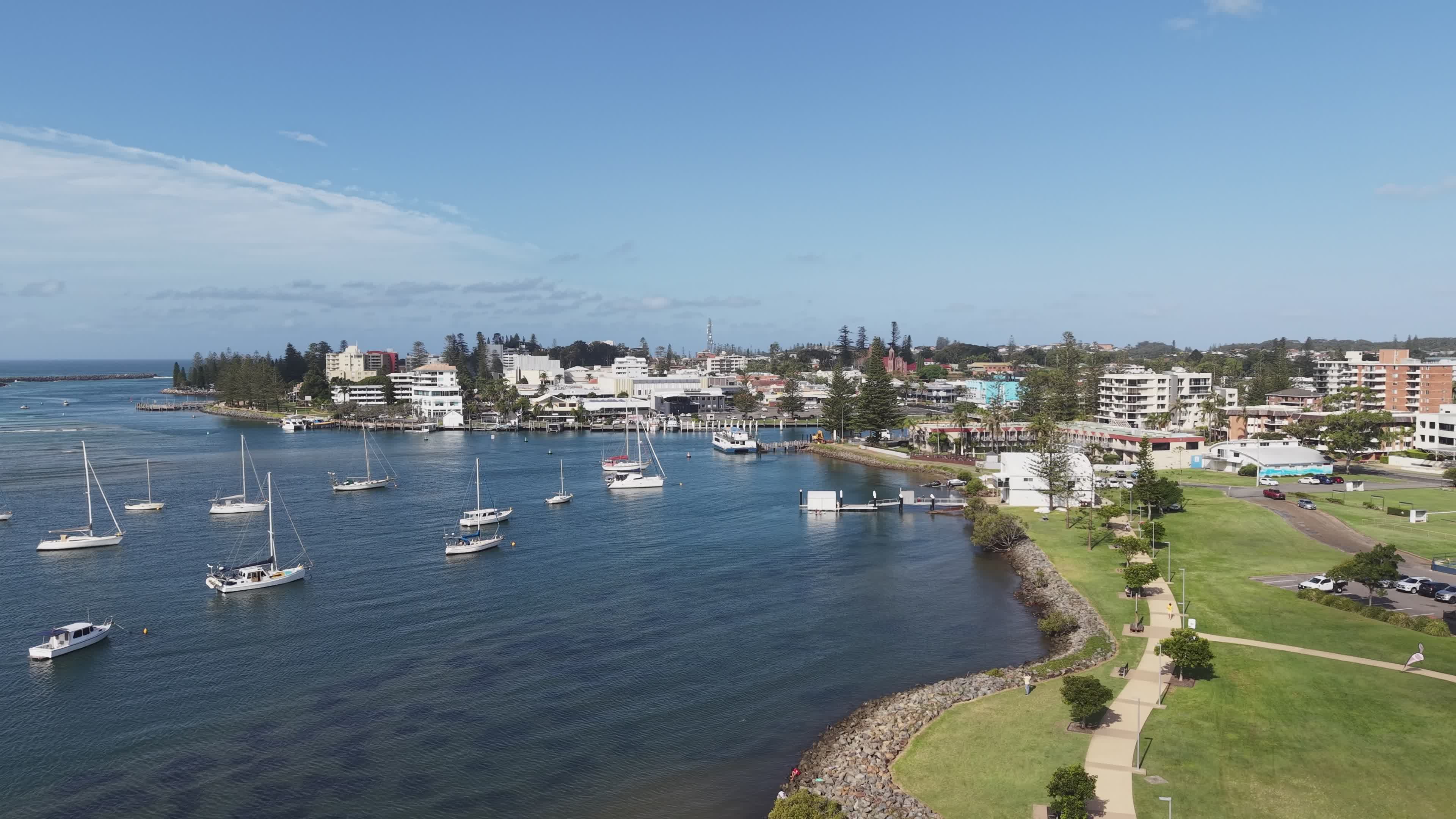 Aerial View of Coastal Harbor with Sailboats Free Stock Video Footage ...