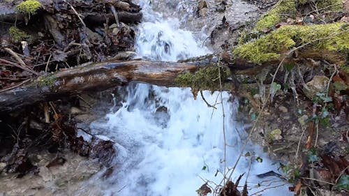 A Strong Current Of A River Water Cascading Downward