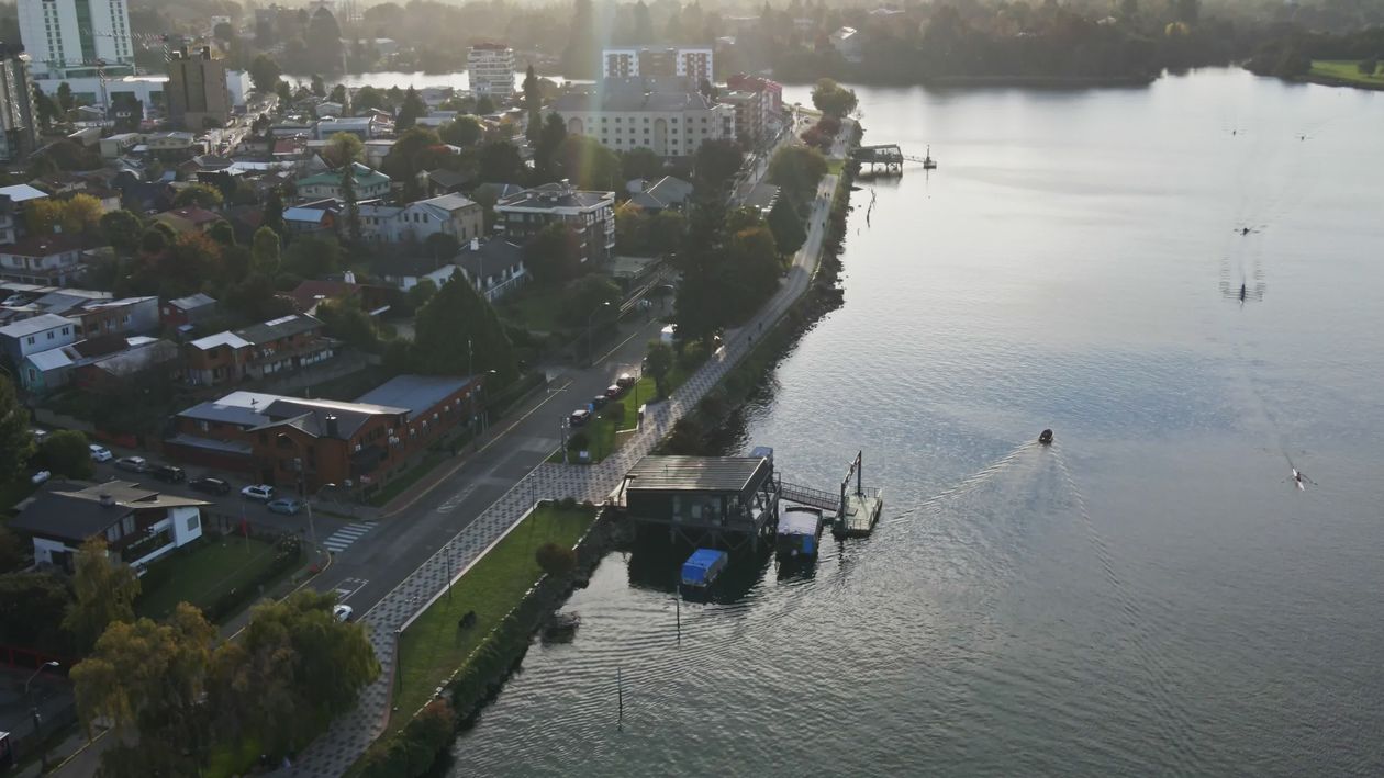 Aerial View of Riverside Cityscape at Sunrise Free Stock Video Footage ...