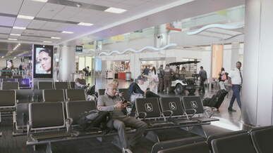modern airport terminal busy seating area