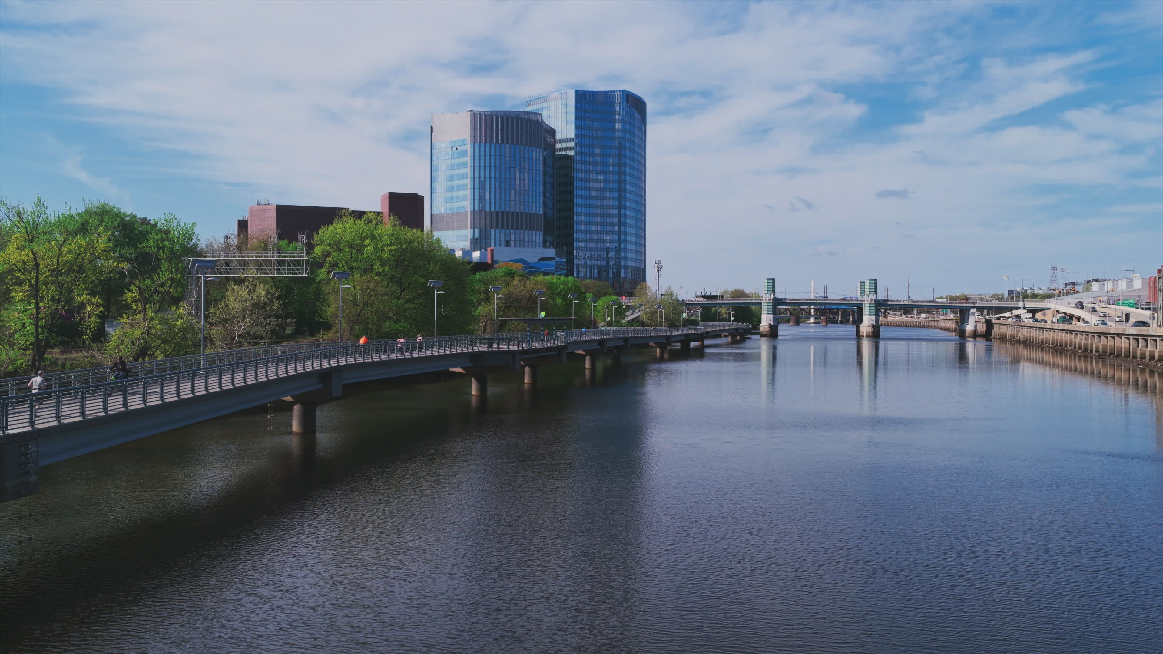 Drone View of Philadelphia Riverfront Pathway Free Stock Video Footage ...