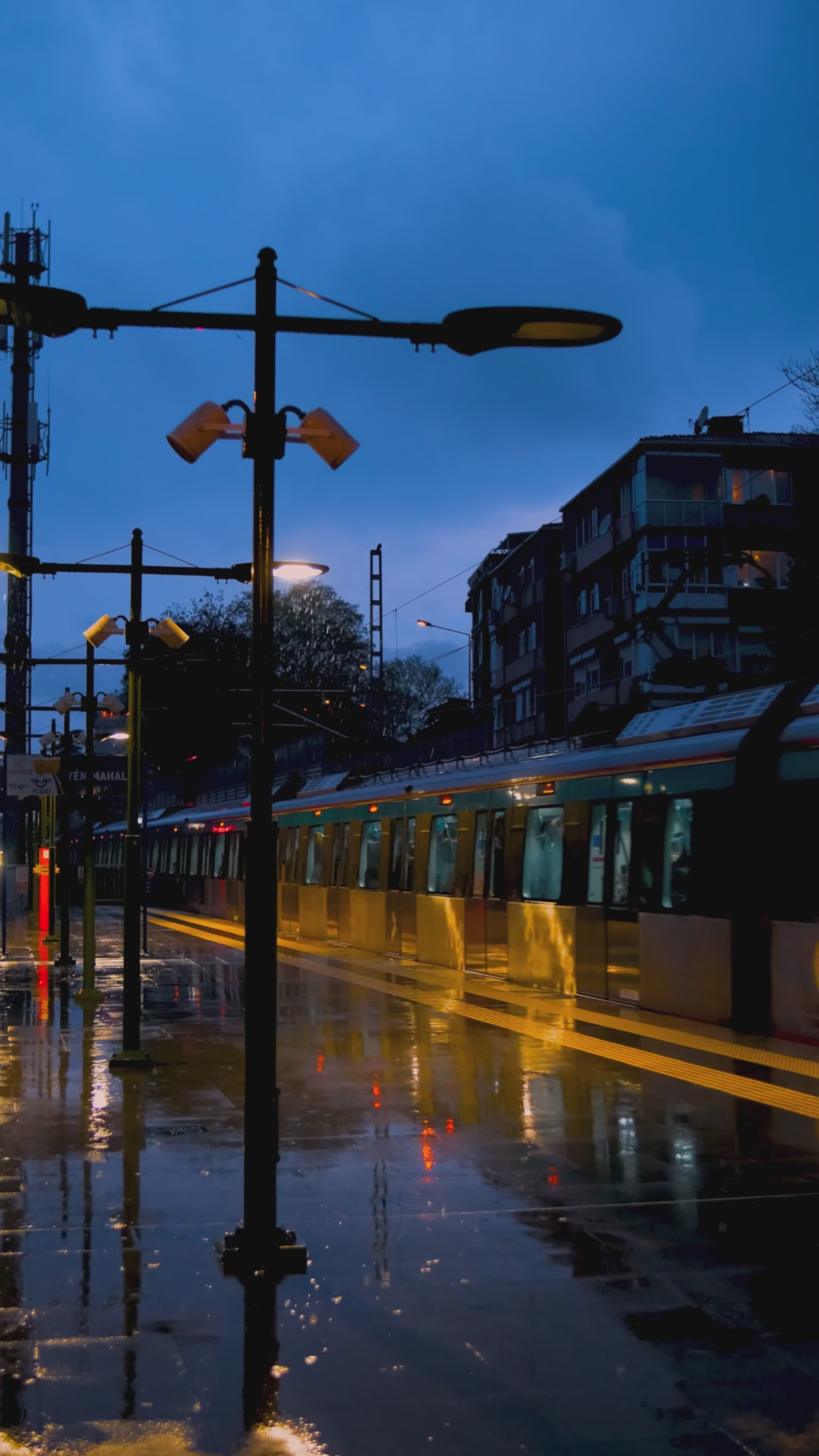 City Tram in Rainy Evening Urban Scene Free Stock Video Footage ...