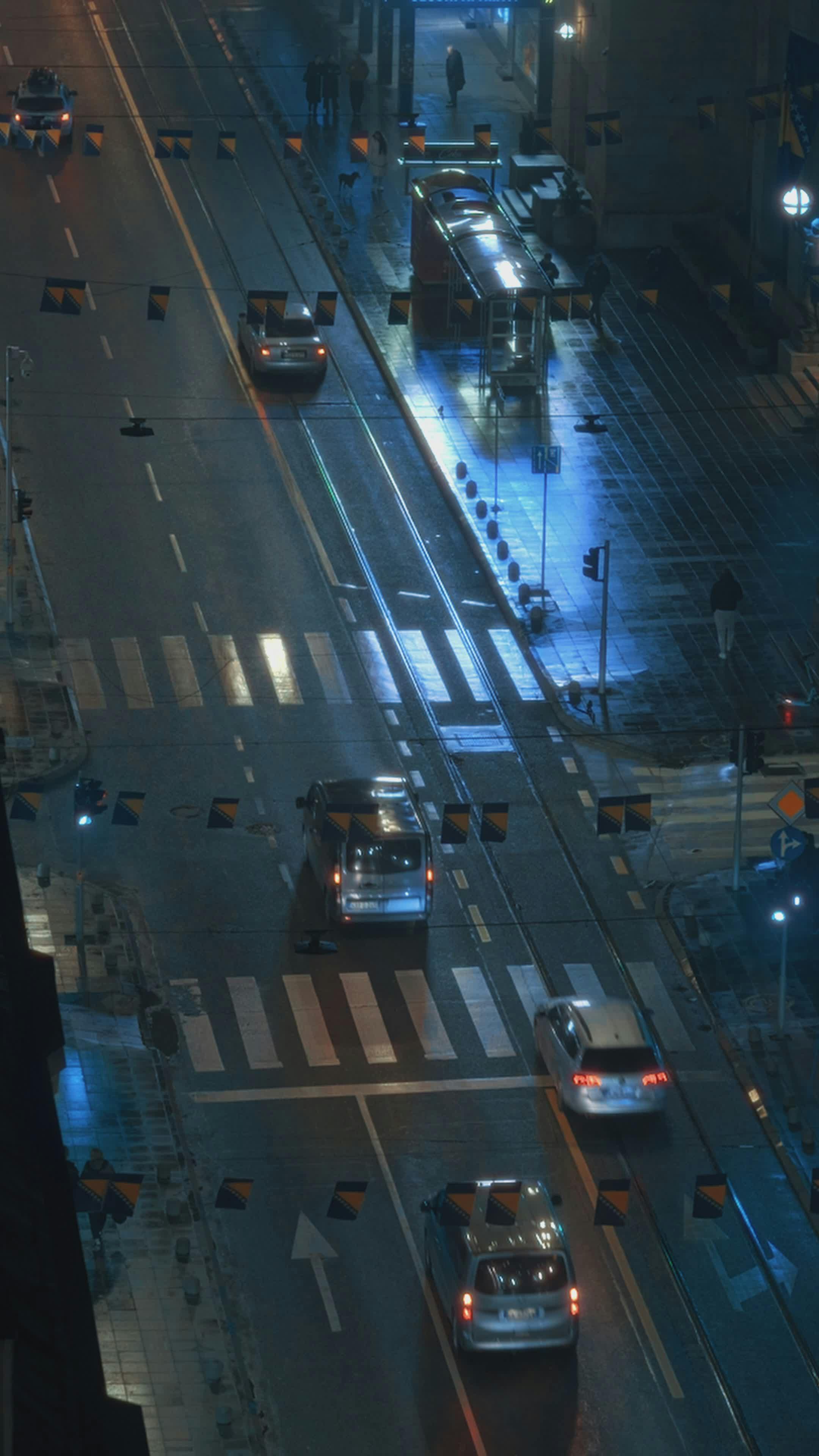 nighttime city street with traffic and lights 37229941