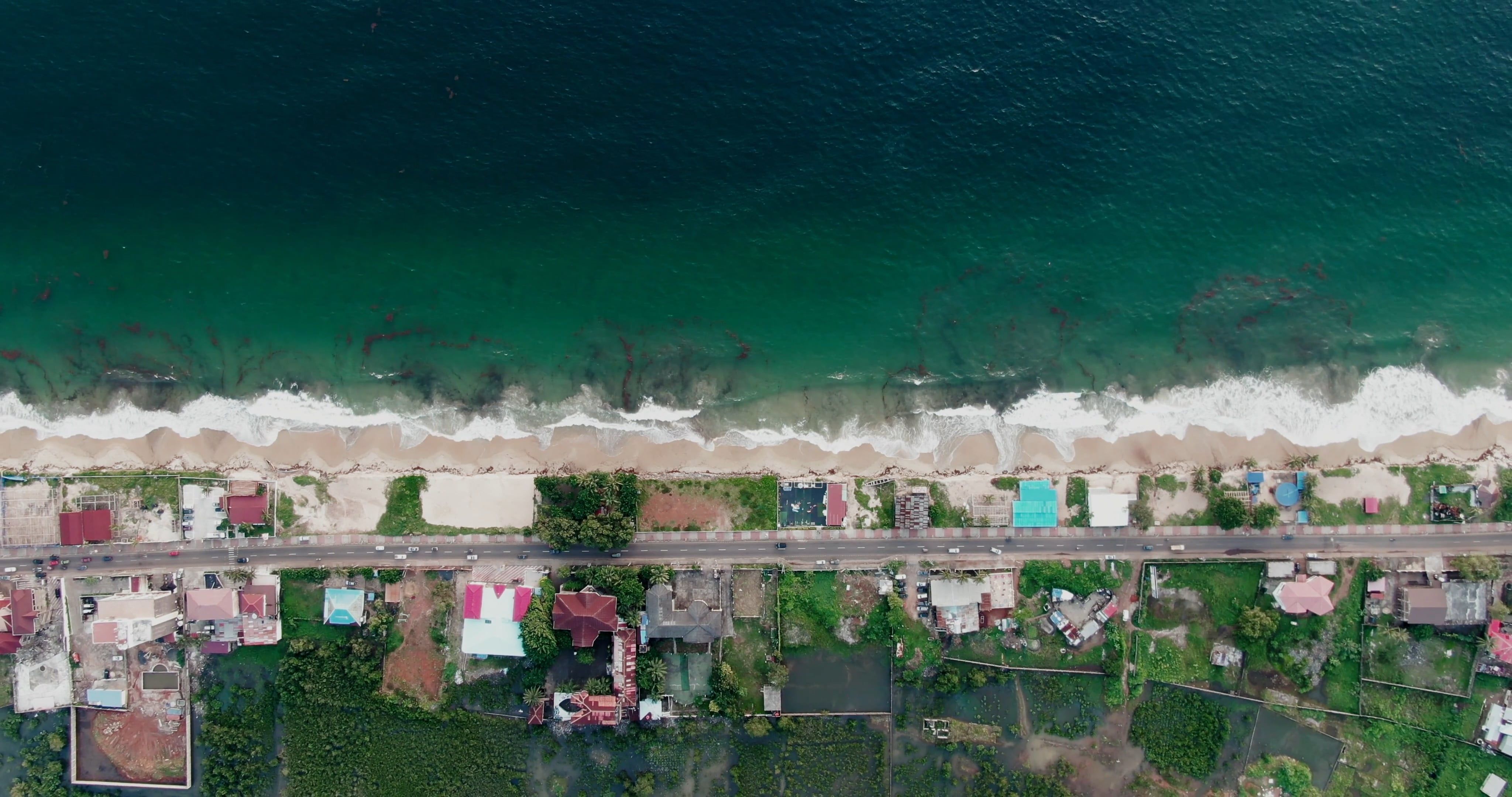 Super High Top View Of The Town And The Sea Free Stock Video Footage ...