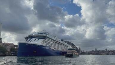 cruise ship near iconic sydney harbour bridge