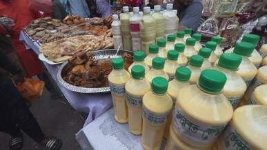 vibrant street food market scene