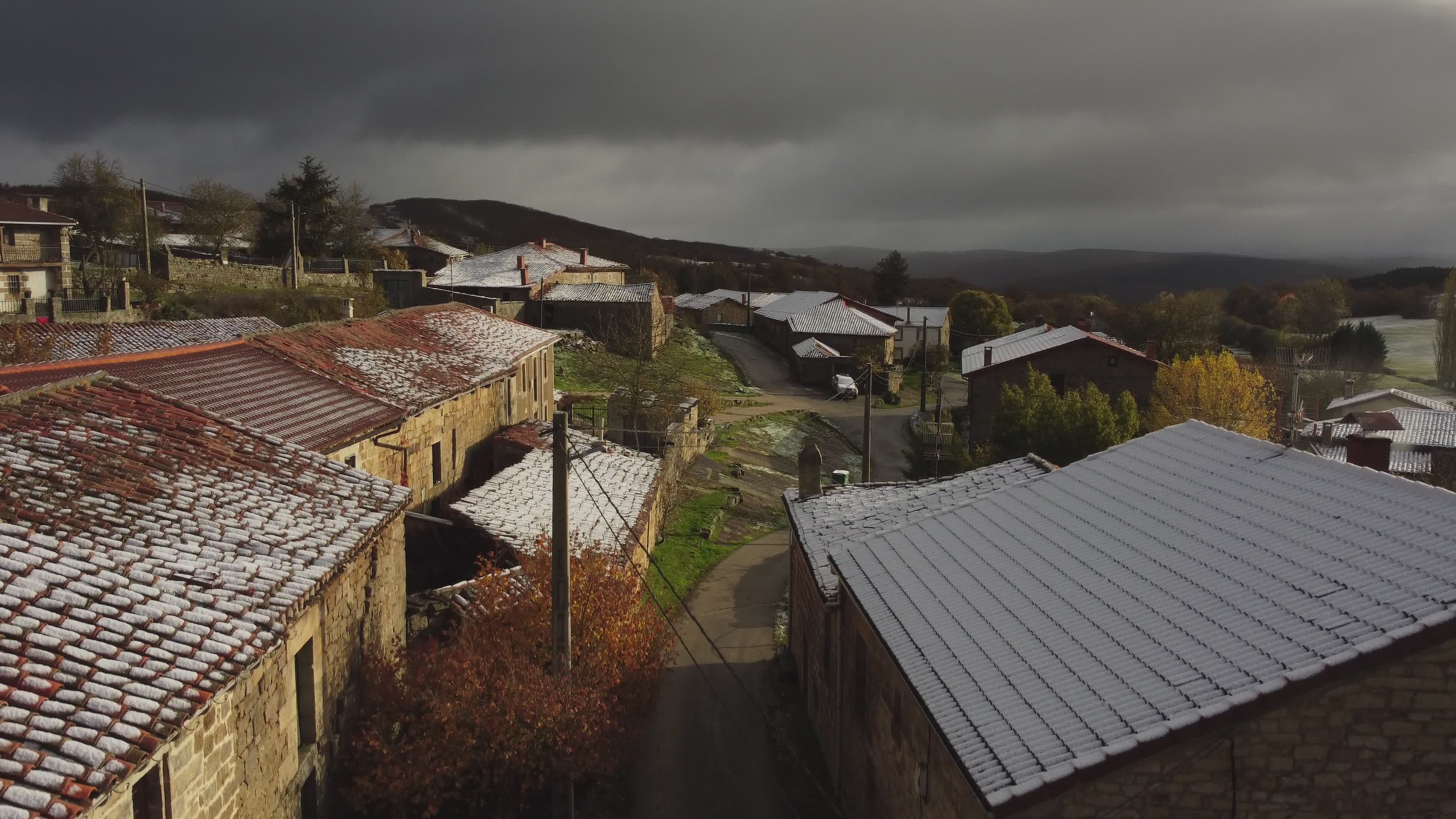 Aerial View of Snow-Dusted Rural Village Free Stock Video Footage ...