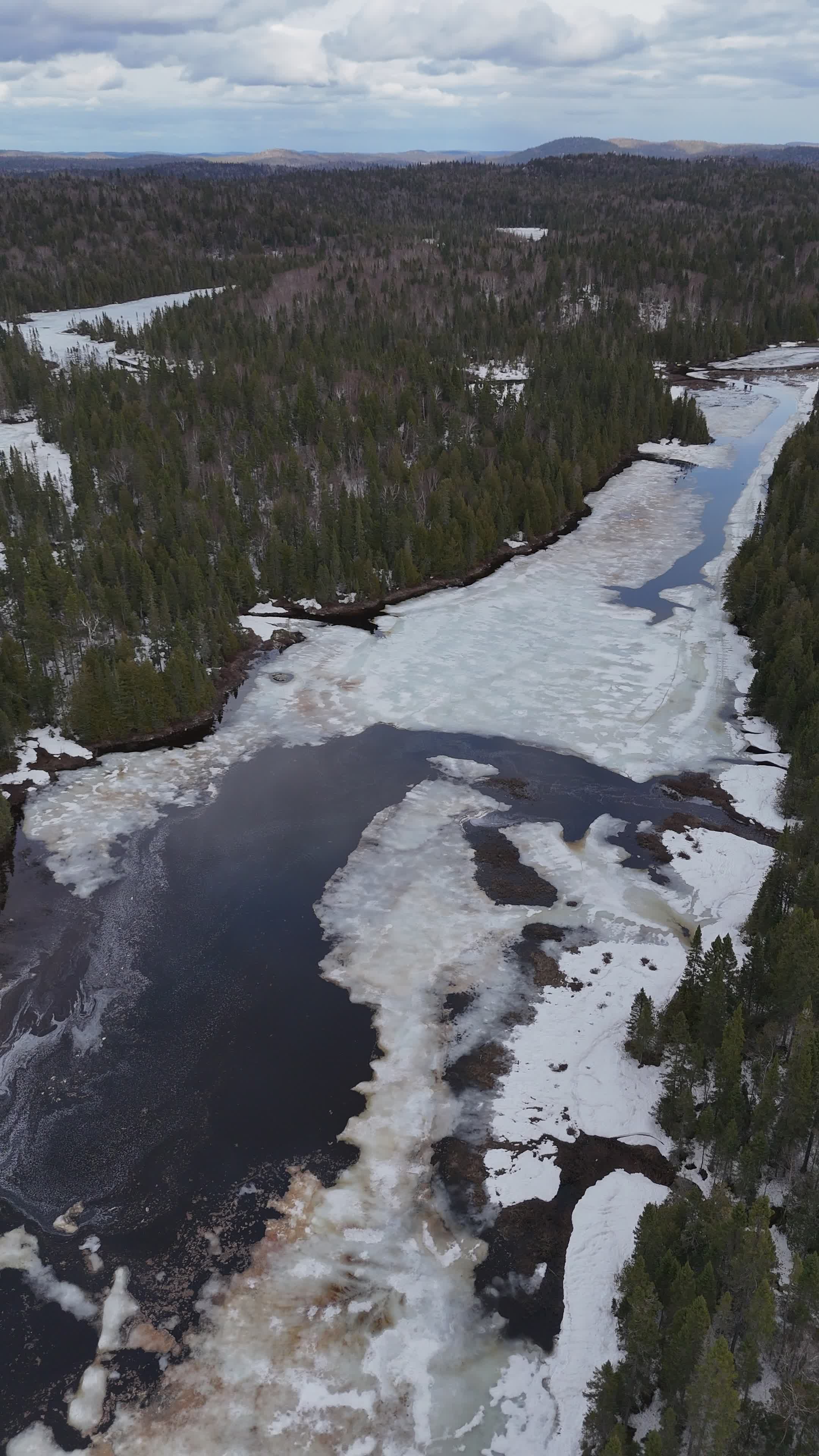 Aerial View of Snowy Forest and River Landscape Free Stock Video ...
