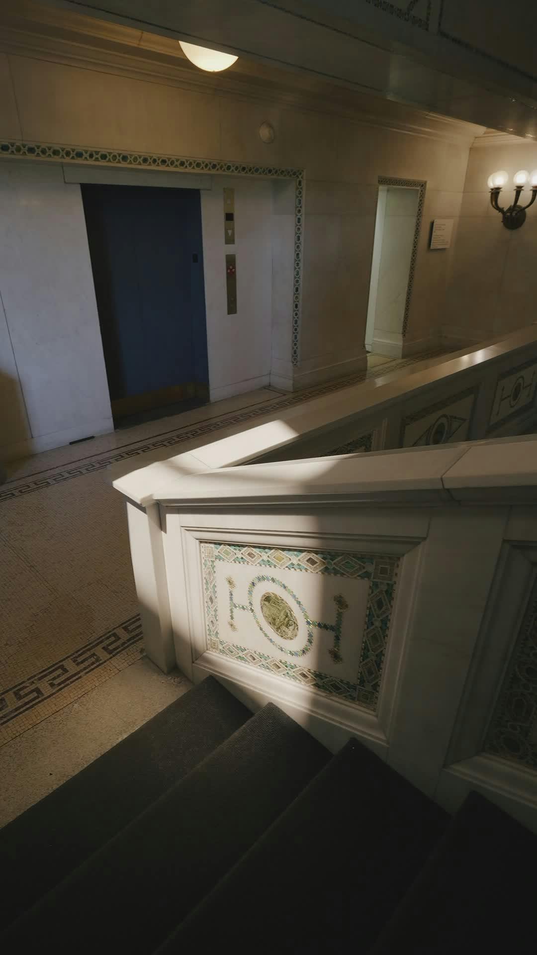 elegant vintage staircase with sunlit shadows 37410234