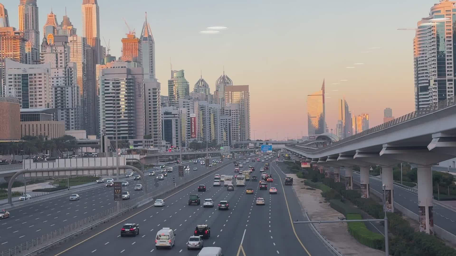 Dubai Cityscape at Sunset with Bustling Traffic Free Stock Video ...