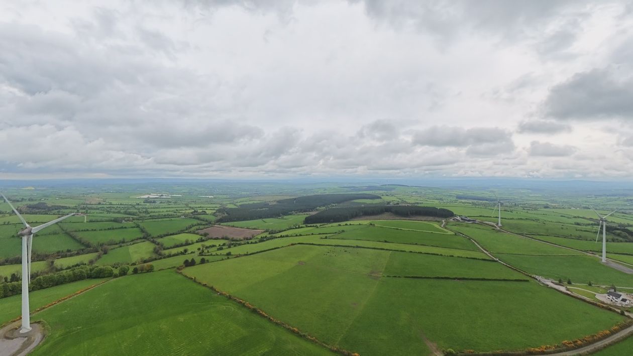 Scenic Aerial View of Wind Turbines in Green Fields Free Stock Video ...