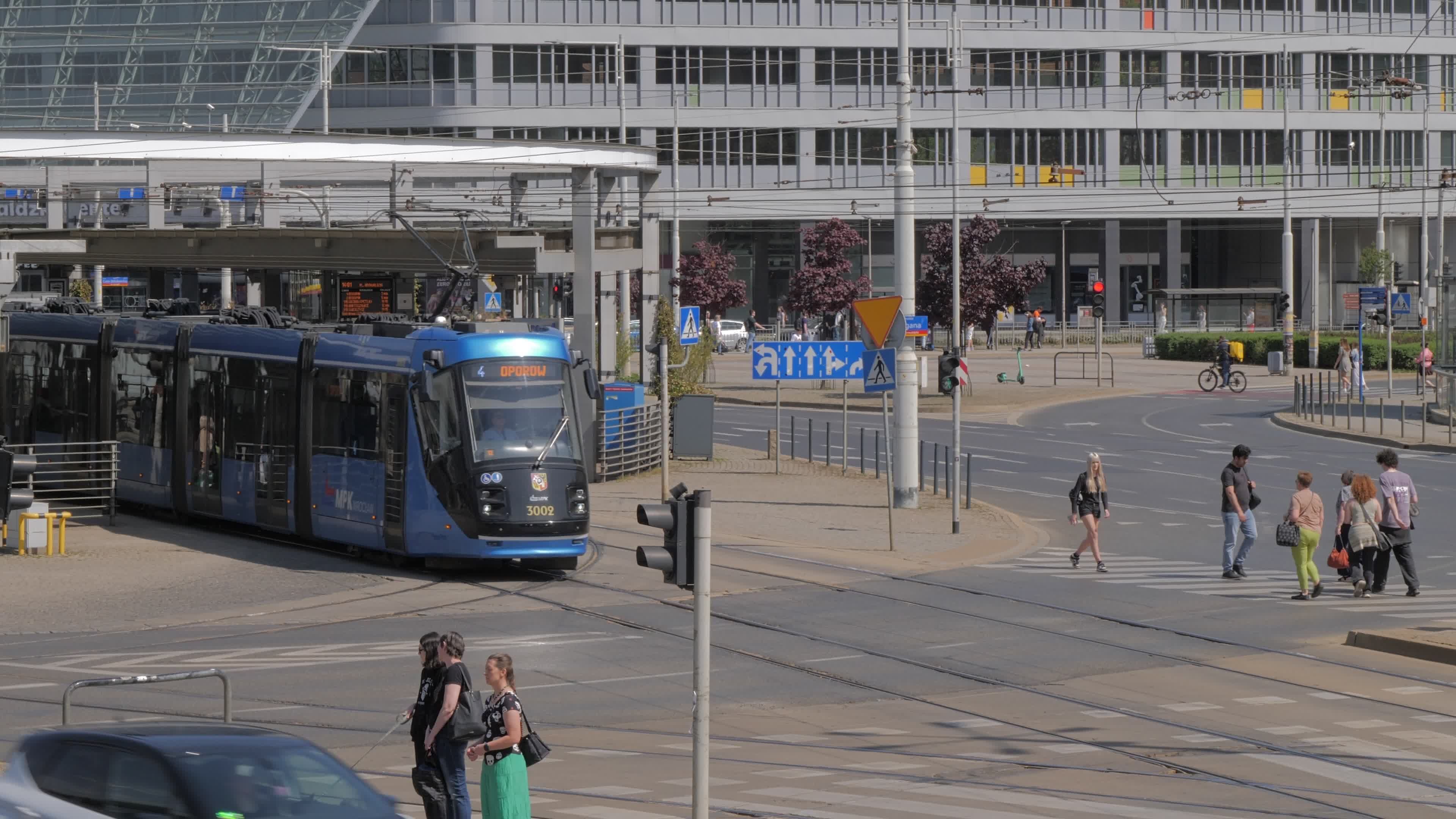 Urban Tram Station with Commuters and Trams Free Stock Video Footage ...