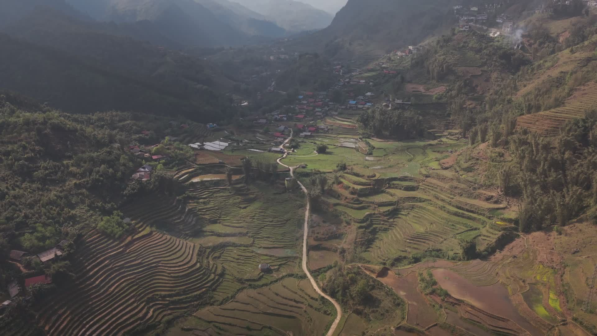 Aerial View of Sapa Rice Terraces in Vietnam Free Stock Video Footage ...