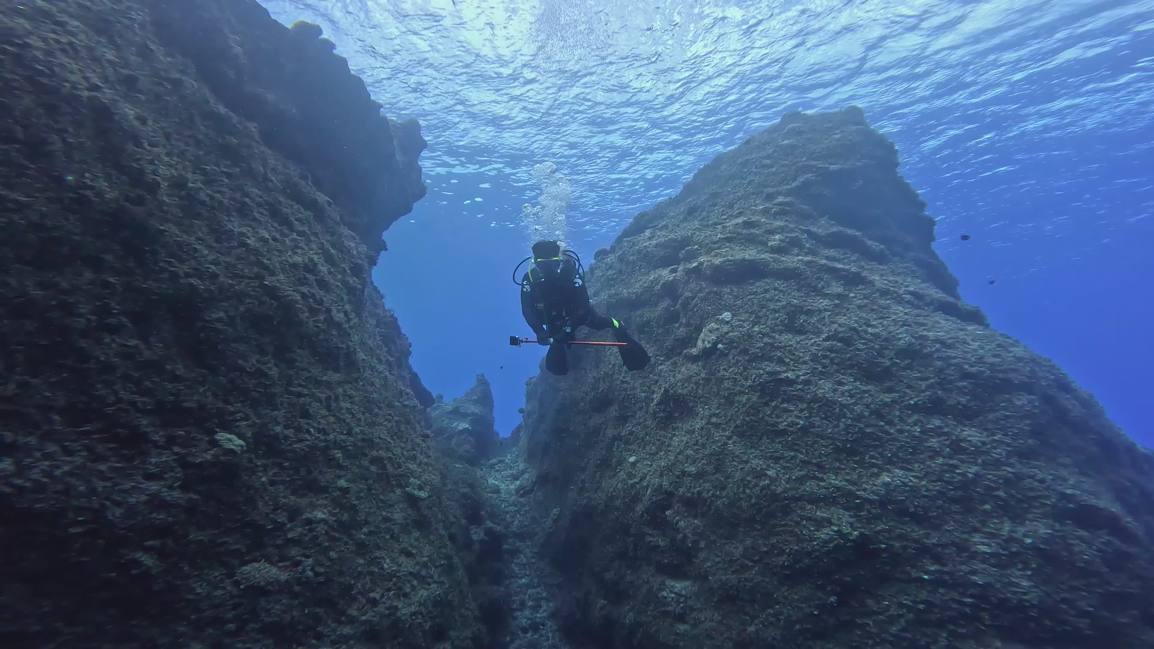 Scuba Diver Exploring Underwater Canyon Free Stock Video Footage ...