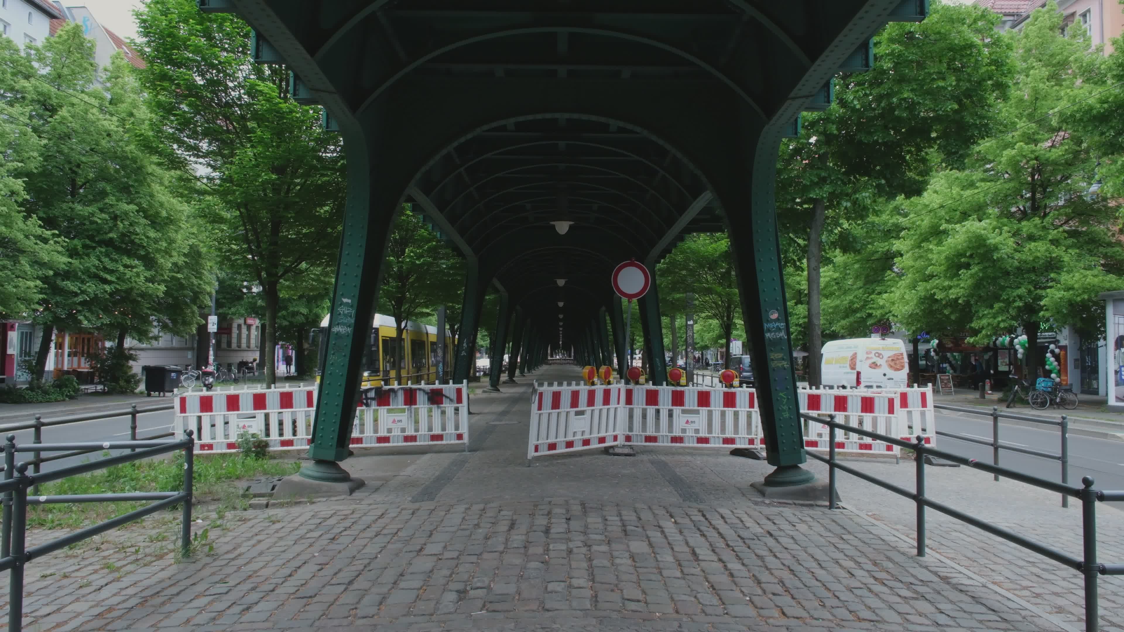 Urban Street Scene with Tram and Barricades Free Stock Video Footage ...