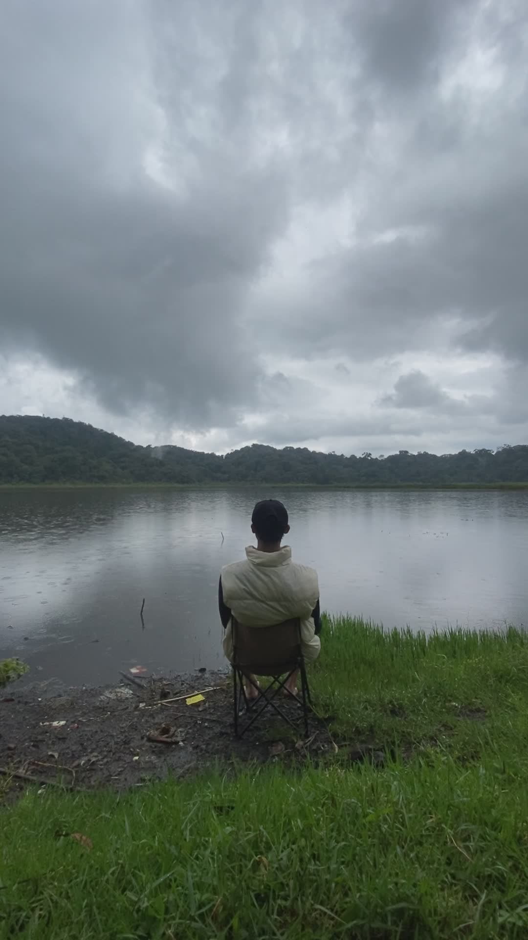 Contemplative Man by Serene Lakeside in Overcast Weather Free Stock ...
