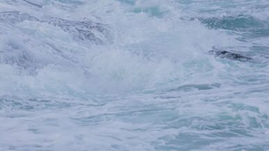 dynamic ocean waves crashing on rocky shoreline