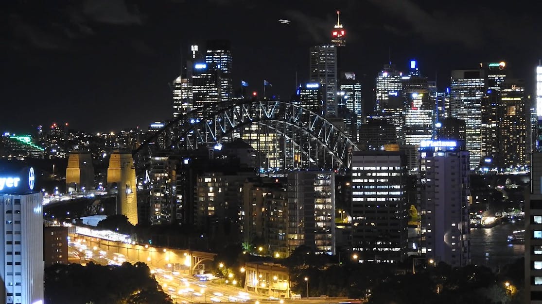 Sydney Australias Skyline At Night · Free Stock Video