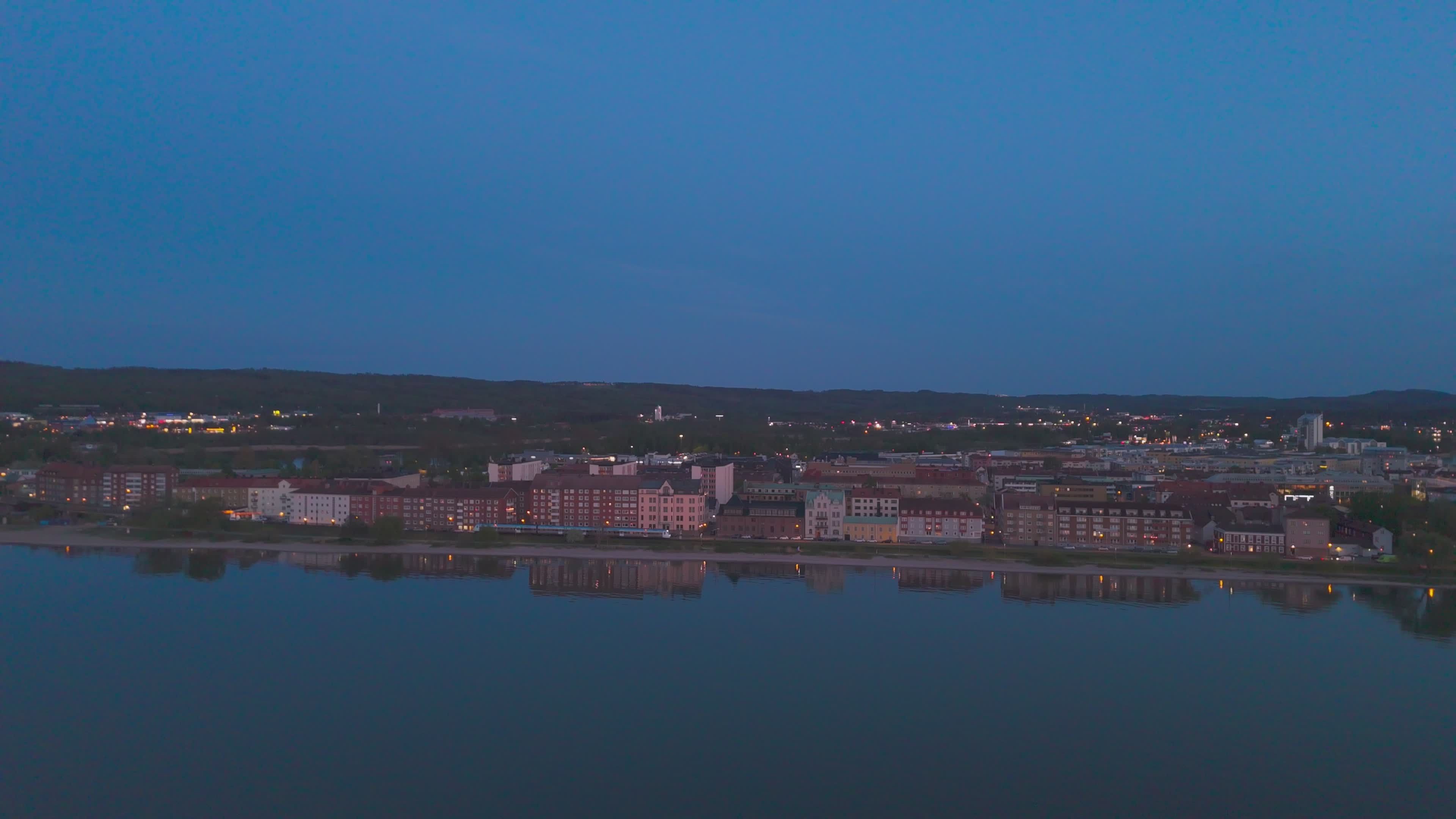 Scenic Twilight Aerial View of Riverside Town Free Stock Video Footage ...