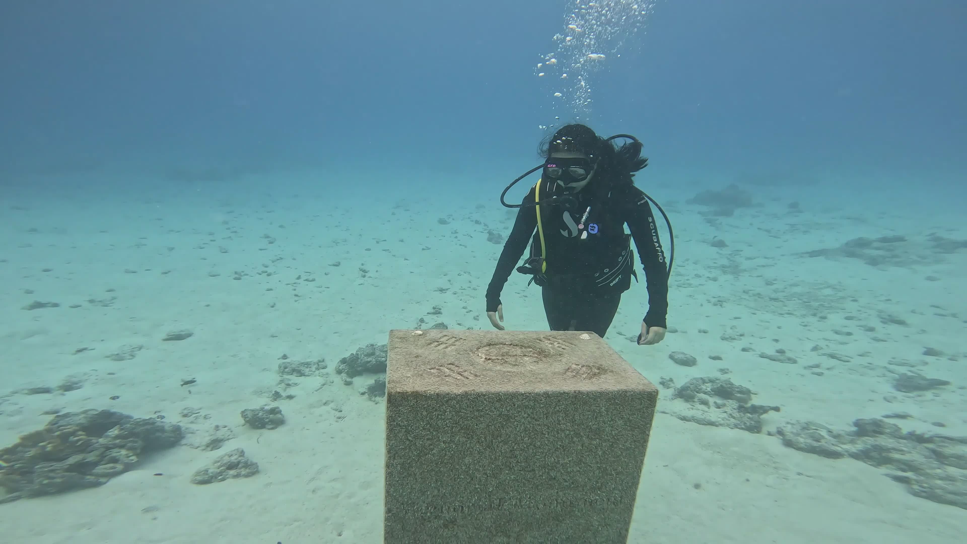 Scuba Diver Exploring Underwater Monument Free Stock Video Footage ...