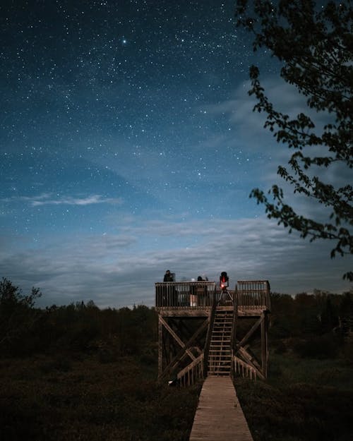 Star Gazers Positioned Themselves In A View Deck On A Starry Night