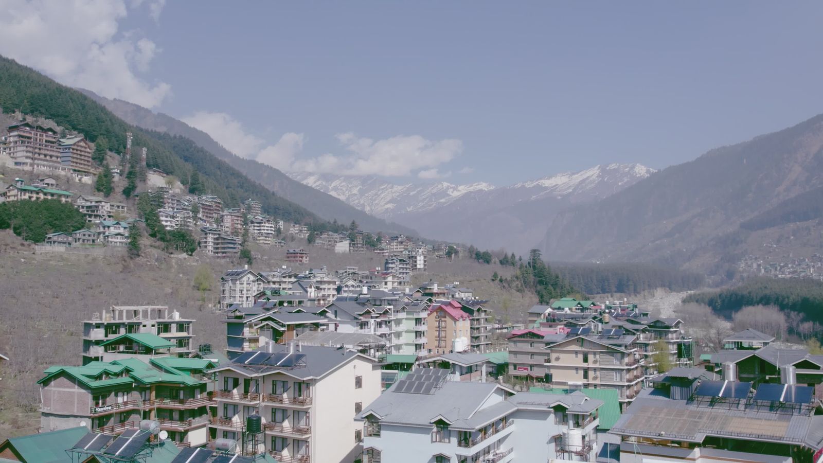 Manli View Aerial View of Manali Valley and Snow-Capped Mountains Free Stock Video ...