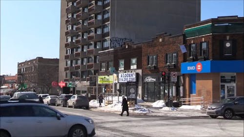 Fixed Shot of an Intersection in Montreal