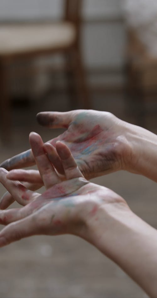 Paint Residues On A Painters Hand