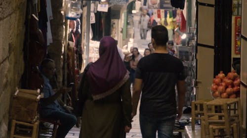 A Commercial Street For Souvenir Items In Jerusalem