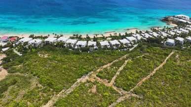 aerial view of tropical beachfront villas