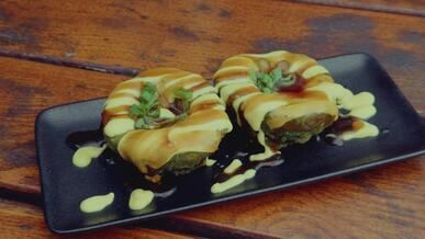 tasty gourmet doughnuts with caramel drizzle