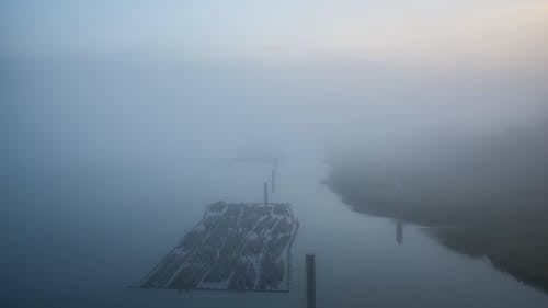 Footage Of The Lake Covered With Fog