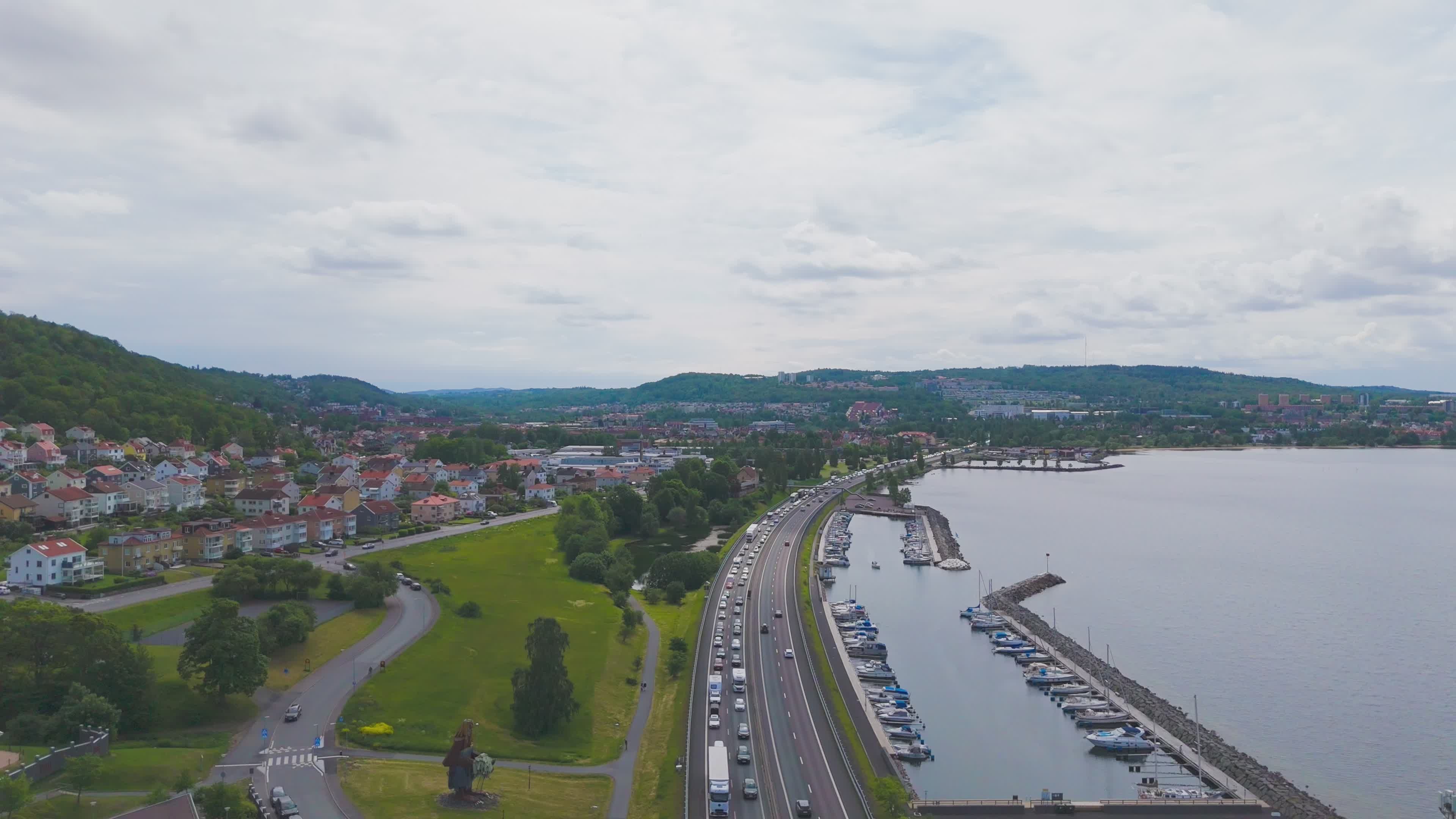 Scenic Aerial View of Coastal Town and Marina Free Stock Video Footage ...
