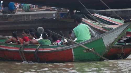 Panning Shot of a Boat in the Yangon River