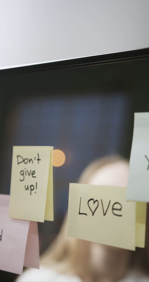 Written Motivational Words On Stick On Paper Pads Pasted On A Mirror