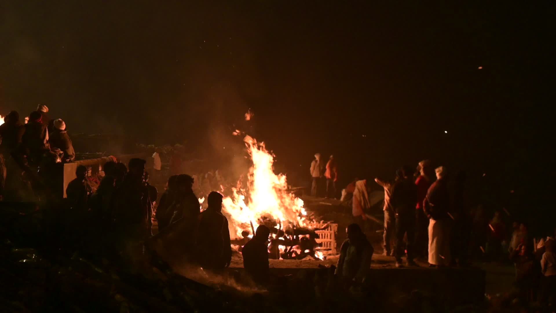 Cremation Ceremony on Varanasi Ghats at Night Free Stock Video Footage ...