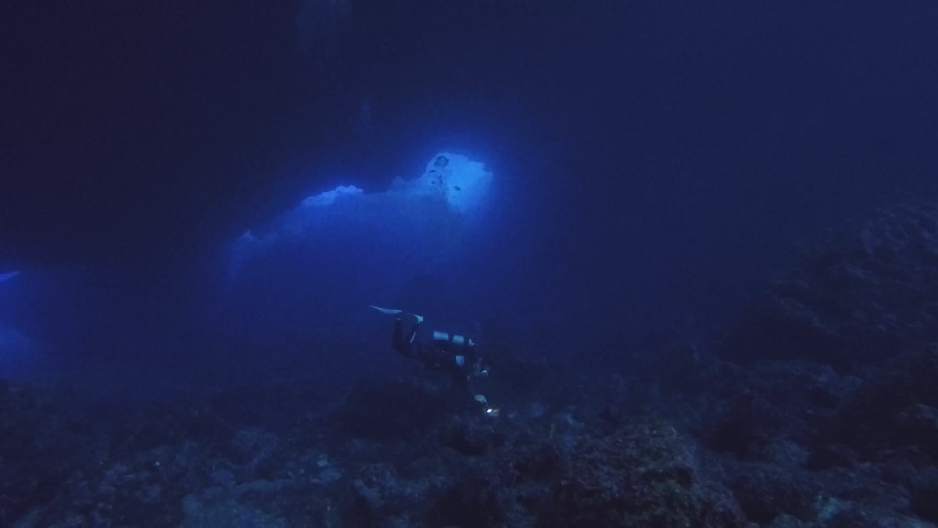 diver exploring underwater cave in deep ocean 38579846 — free pexels stock footage
