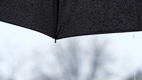 Close Up of Raindrops Falling from an Umbrella