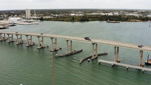 Drone Footage Of A Bridge Across A Lake