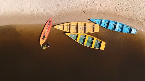 Drone Shot of Boats at a Beach