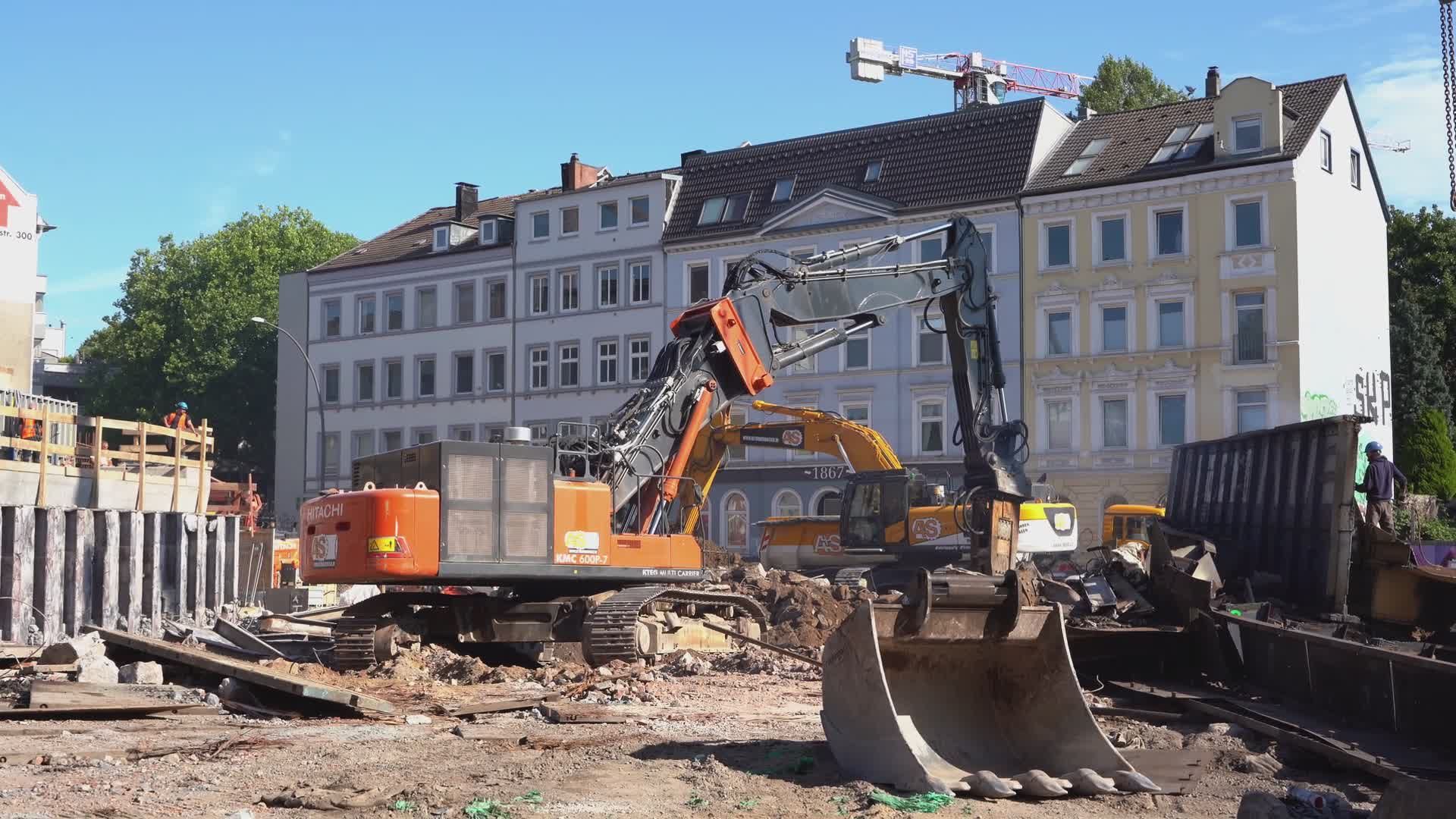 Urban Construction Site with Demolition Excavators Free Stock Video ...