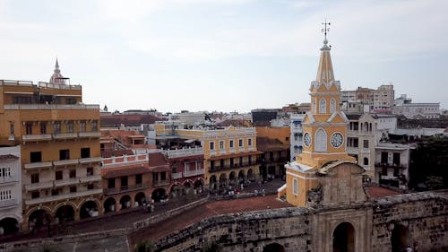 Drone Footage of a Clock Tower in Cartagena