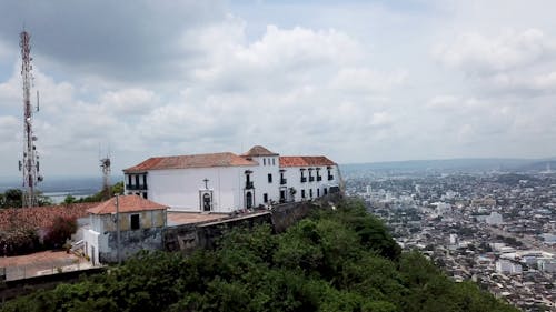 Drone Footage Of A Building By A Cliff