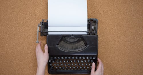 Boy Typing On Old Typewriter Stock Photo - Download Image Now