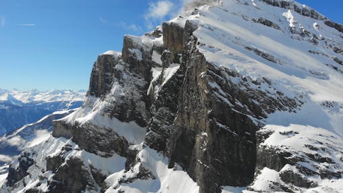 Drone Footage of a Snowy Mountain