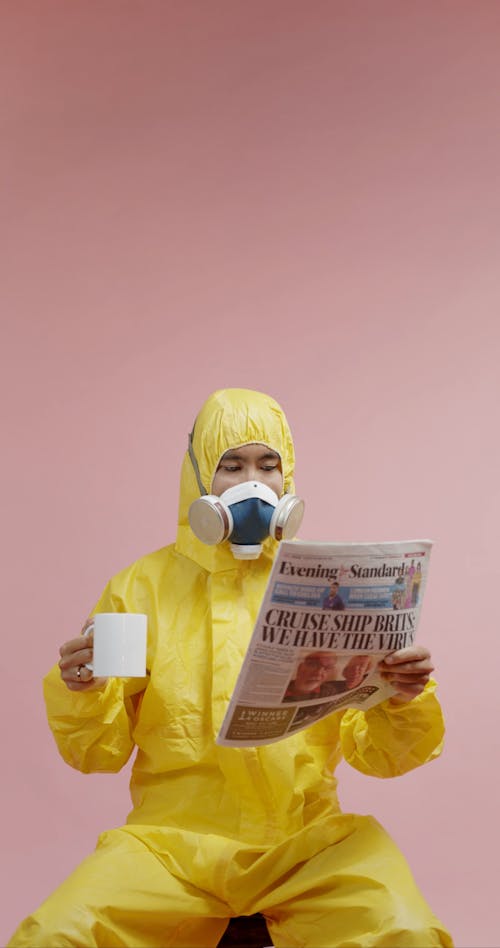 A Man Failure To Drink Coffee Because Of His Gas Mask