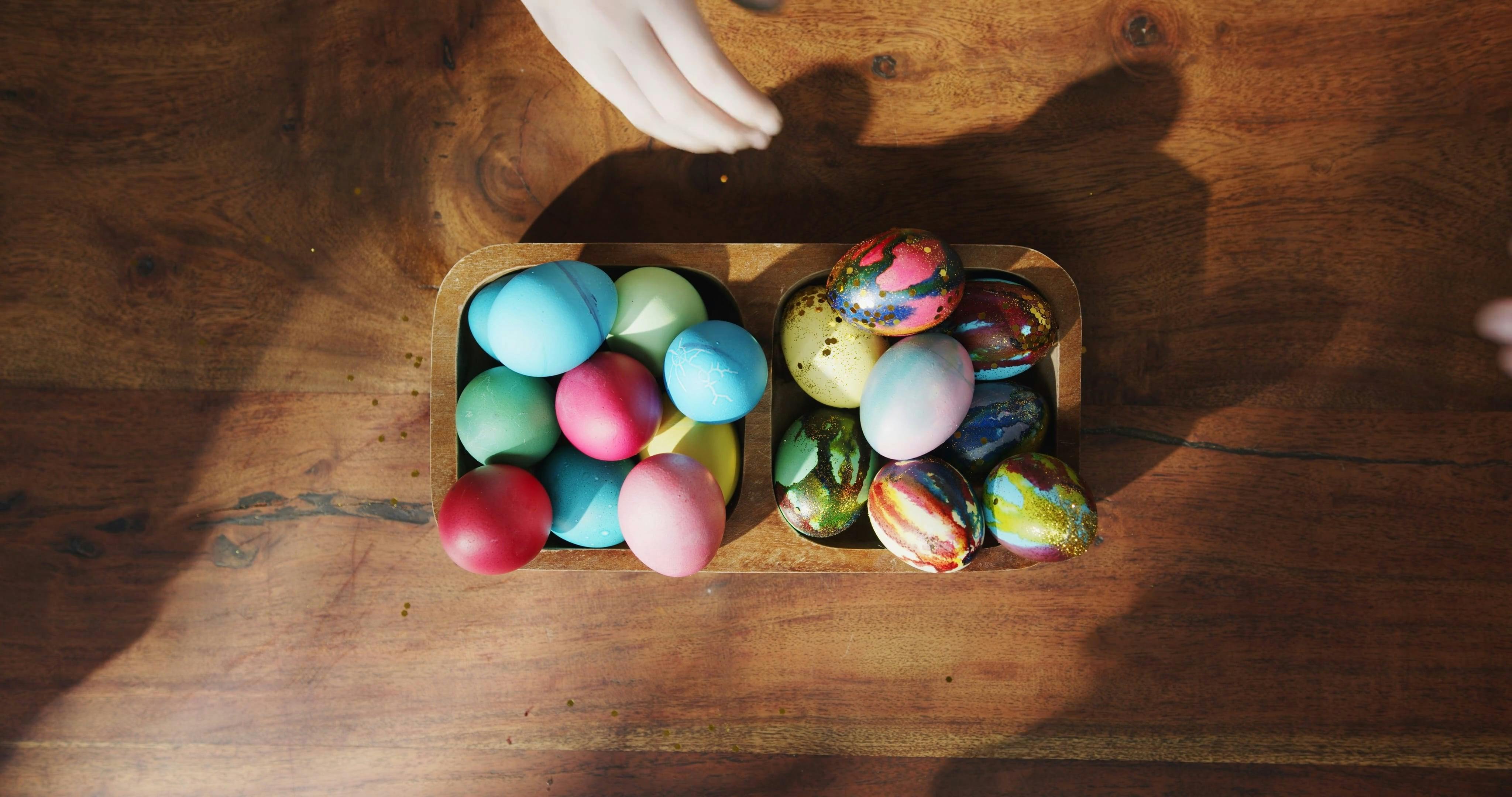 Picking Easter Egg From A Wooden Bowl · Free Stock Video