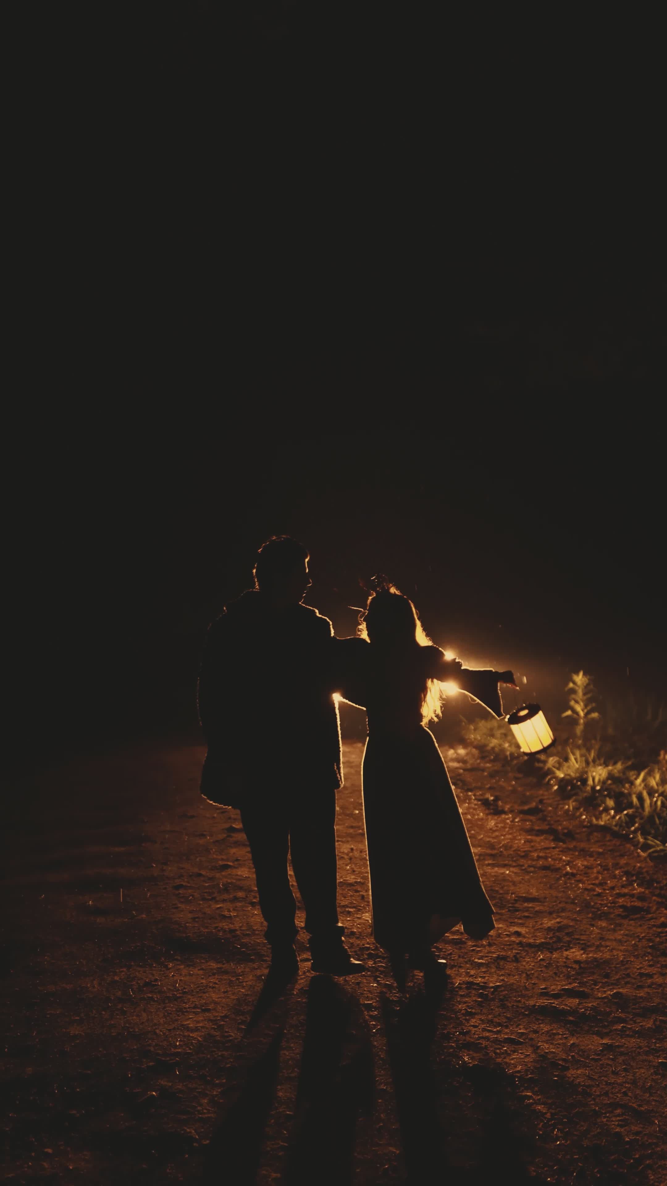 Romantic Couple Walking at Night with Lantern Free Stock Video Footage ...